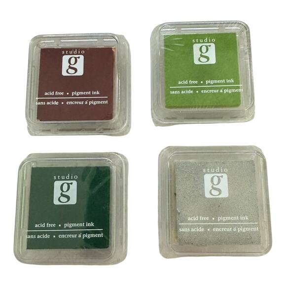 Studio G Set Of 4 Acid Free Pigment Ink Pads Green Silver Brick Red - Picture 1 of 2